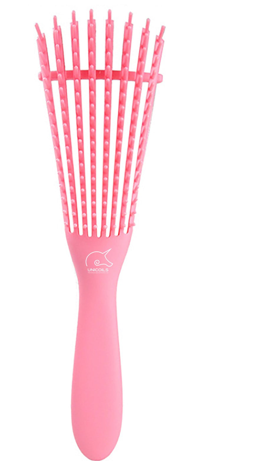 Pink hairbrushes with a comb-like design on a white background