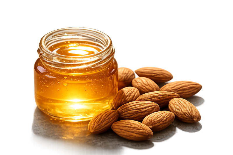 Jar of almond oil with almonds 